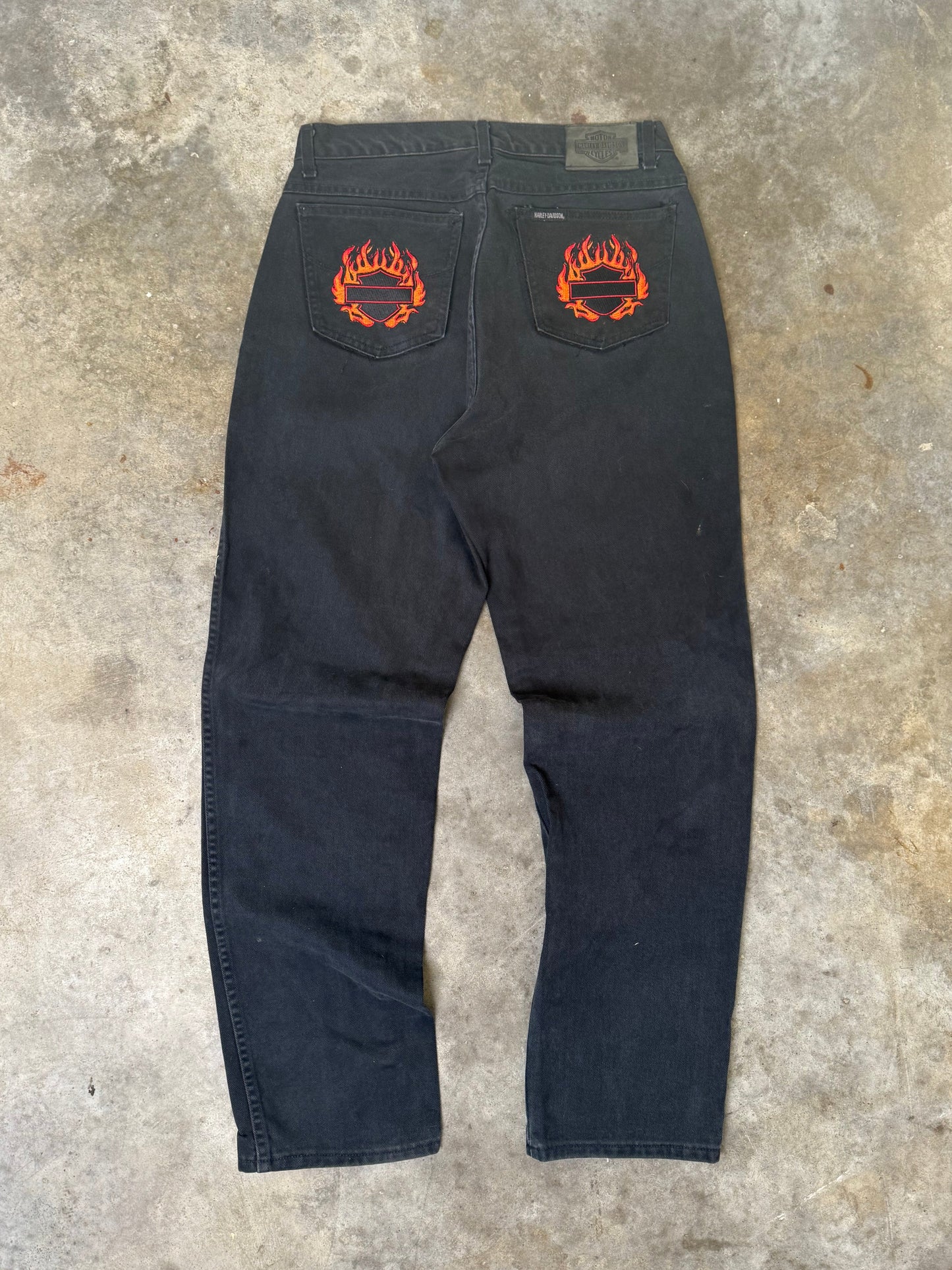 (34 x 34) 00s Harley Flame Embroidered Jeans