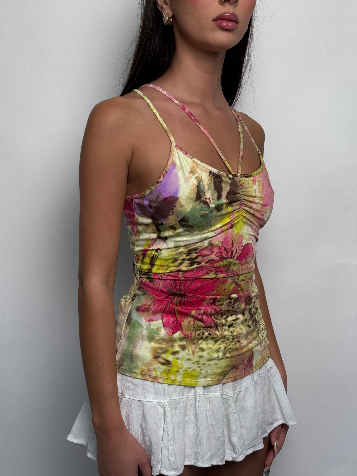 (S) 00s Floral Spaghetti-Strap Top