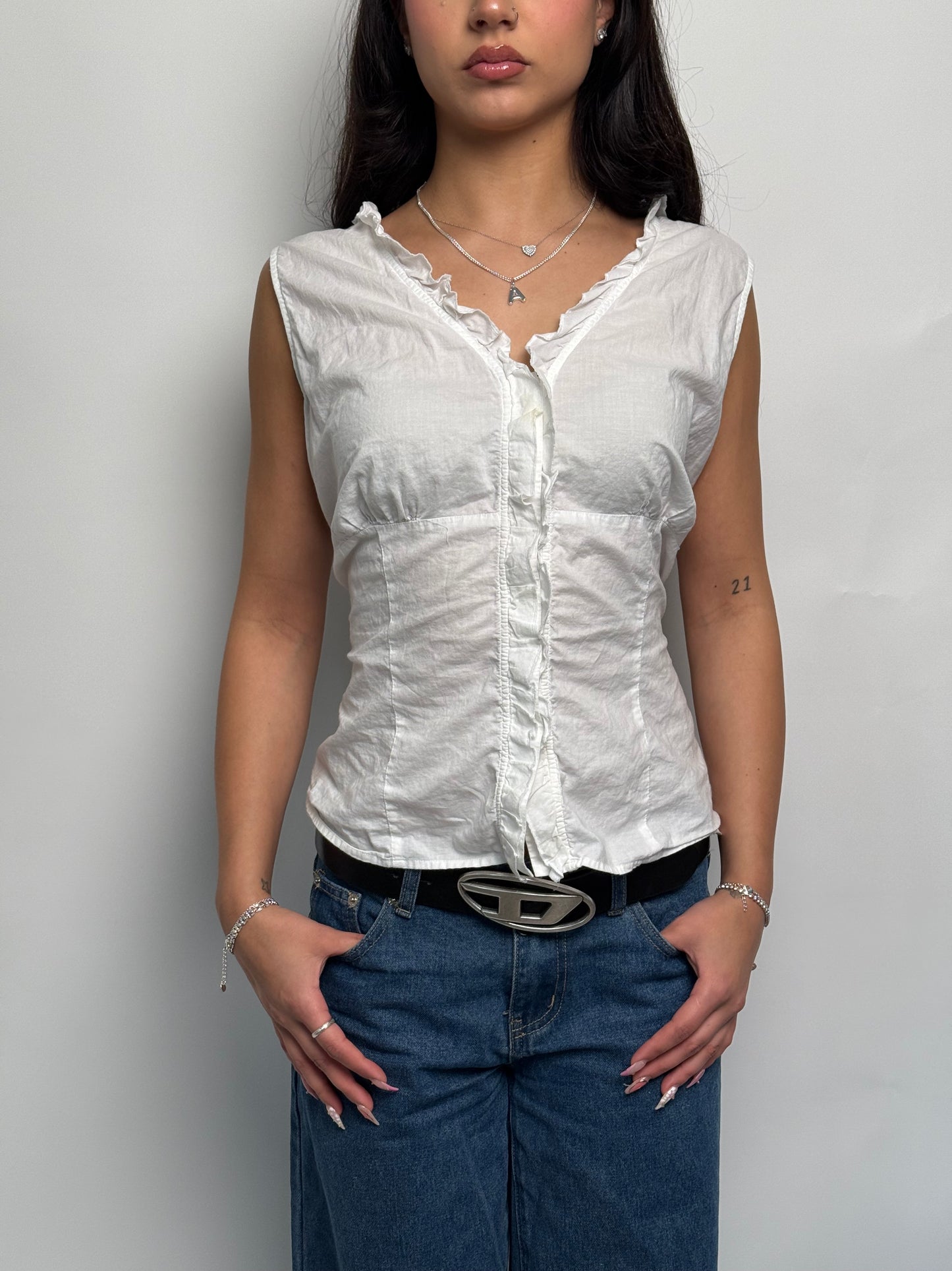 (L) 00s NY Flowy Button-Up