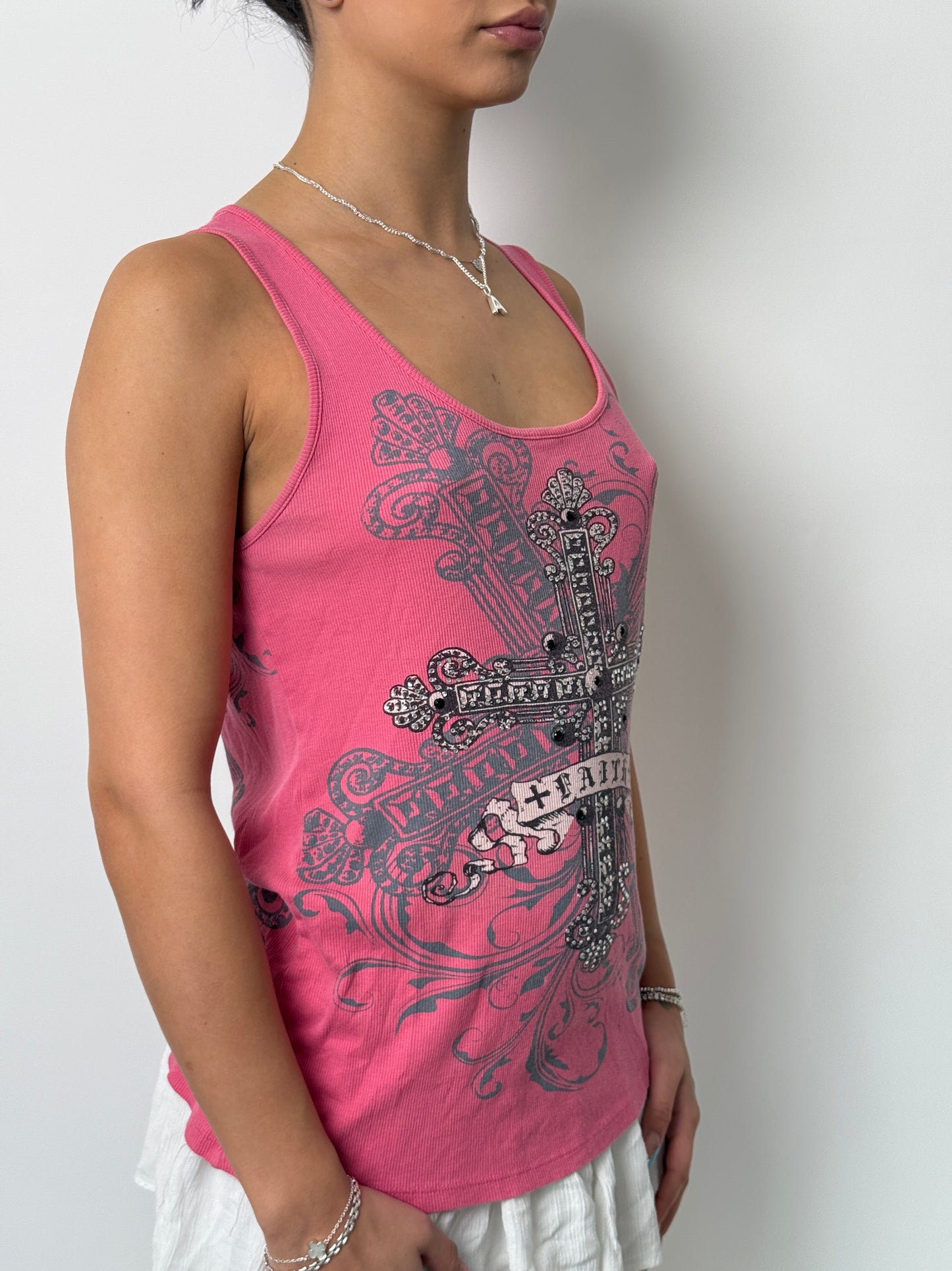 (XL) 00s Cross Rhinestone Tank-Top