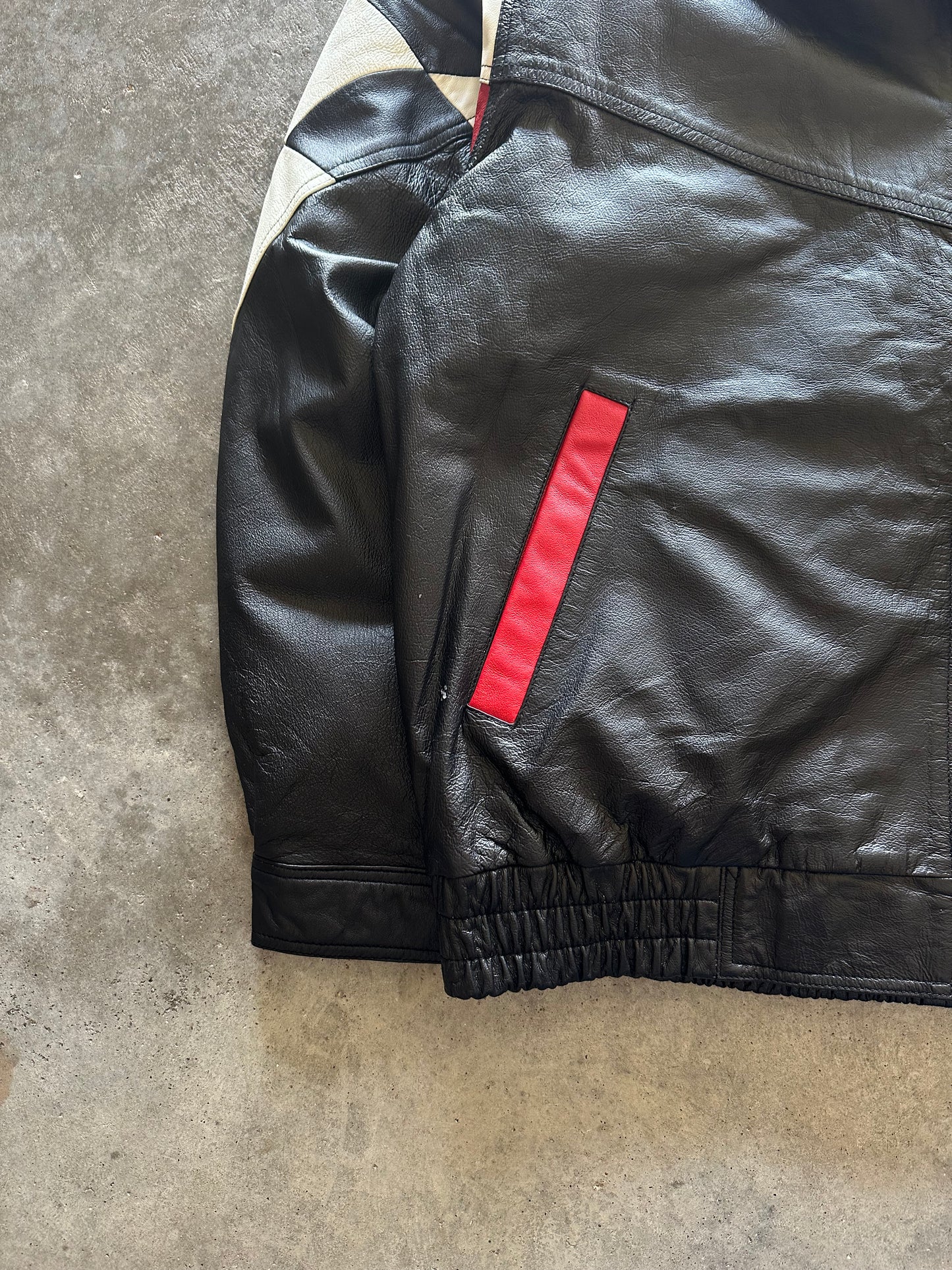 (L) Vintage Leather Racing Jacket