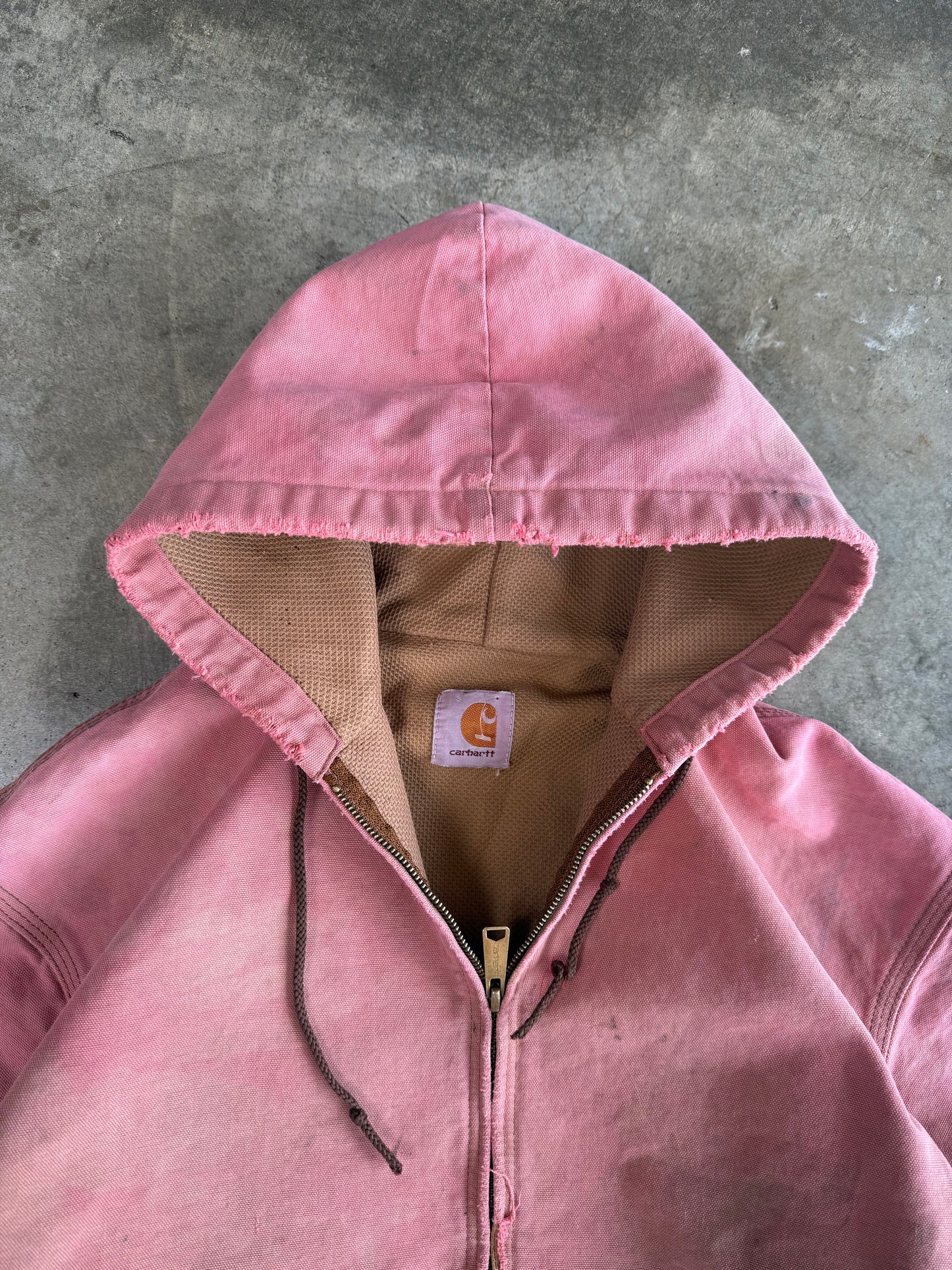 (XL) Vintage Thrashed Pink Carhartt Hooded Jacket