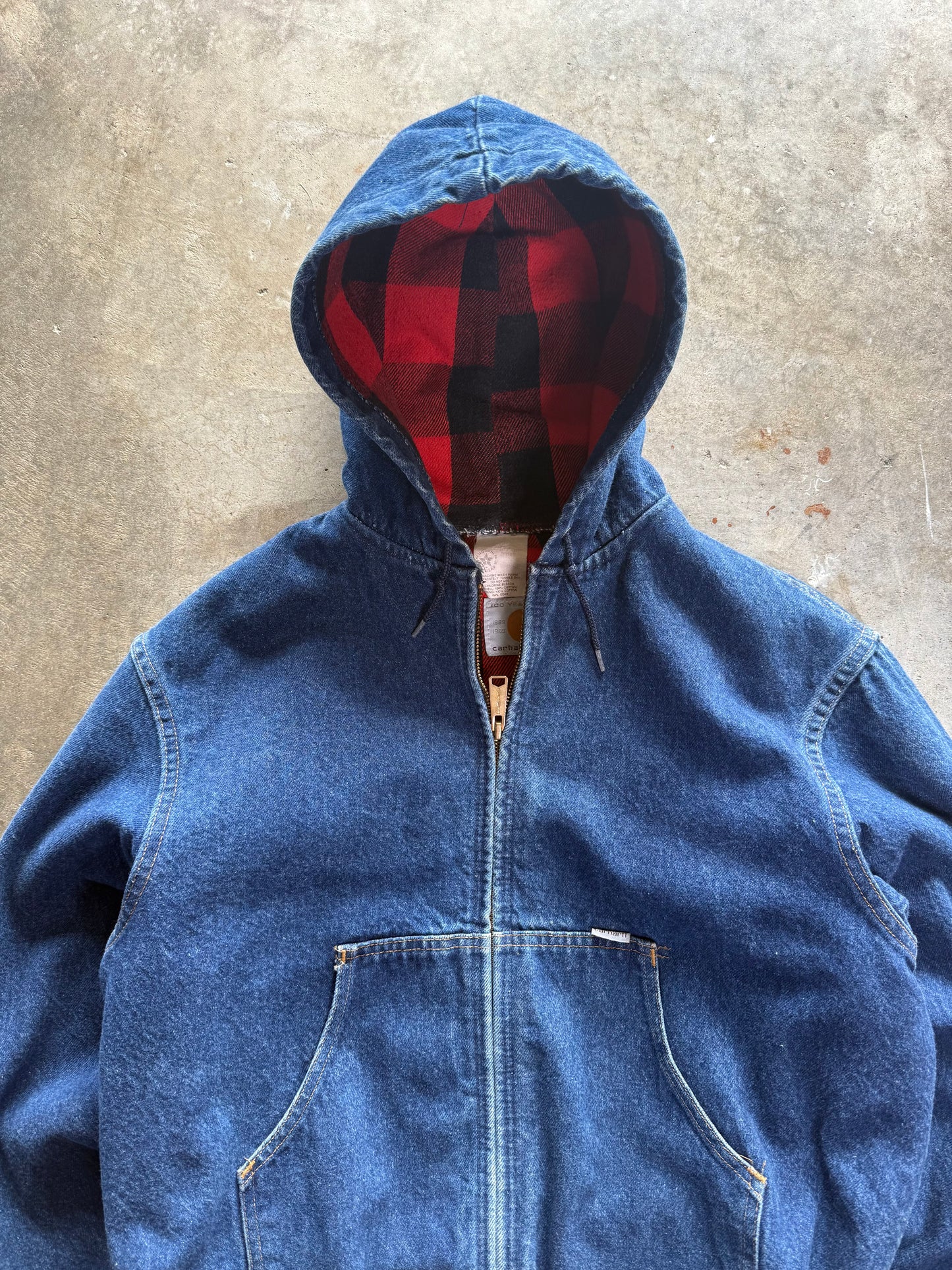 (L) Vintage Carhartt Plaid-Lined Denim Jacket