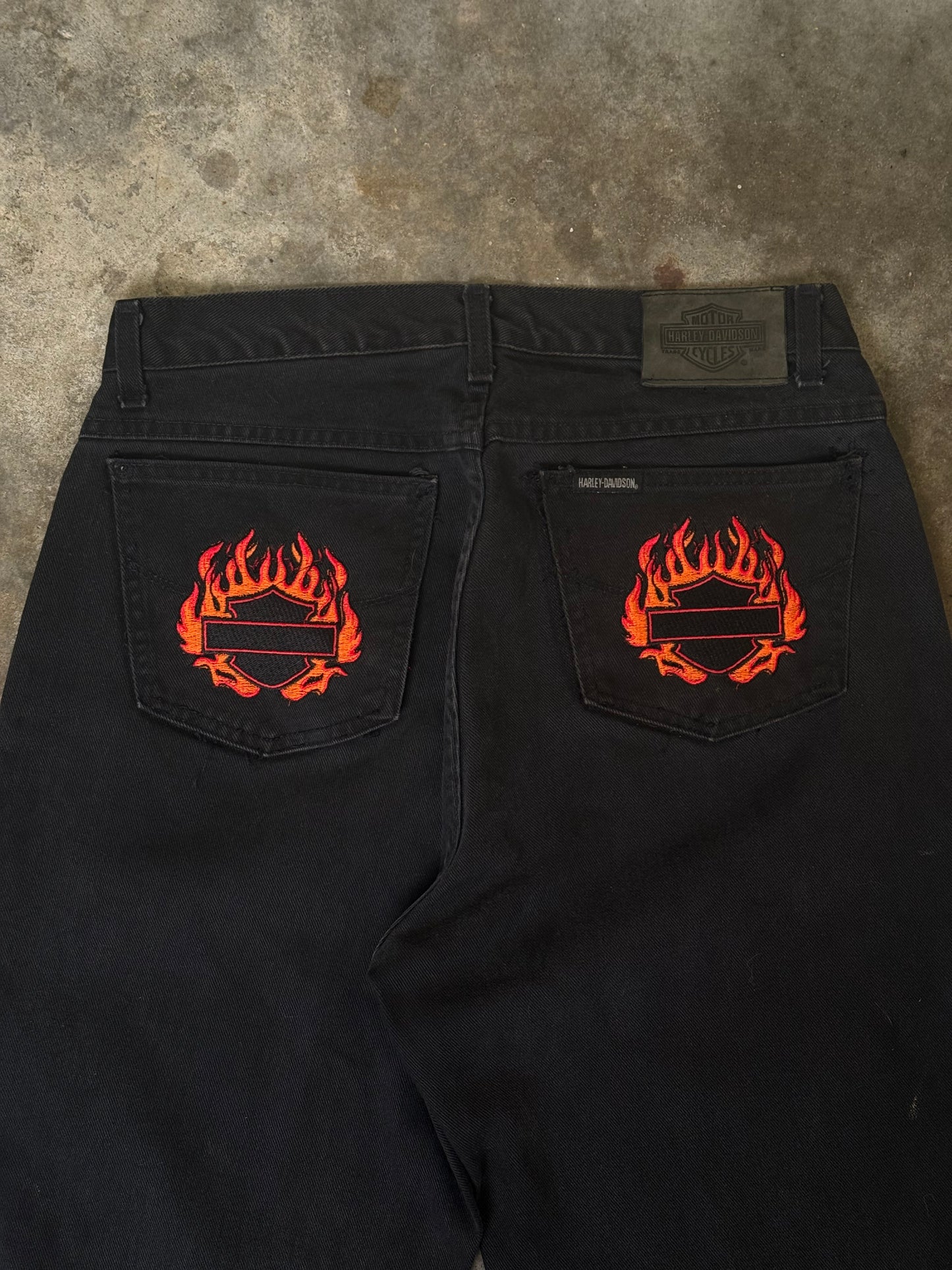 (34 x 34) 00s Harley Flame Embroidered Jeans