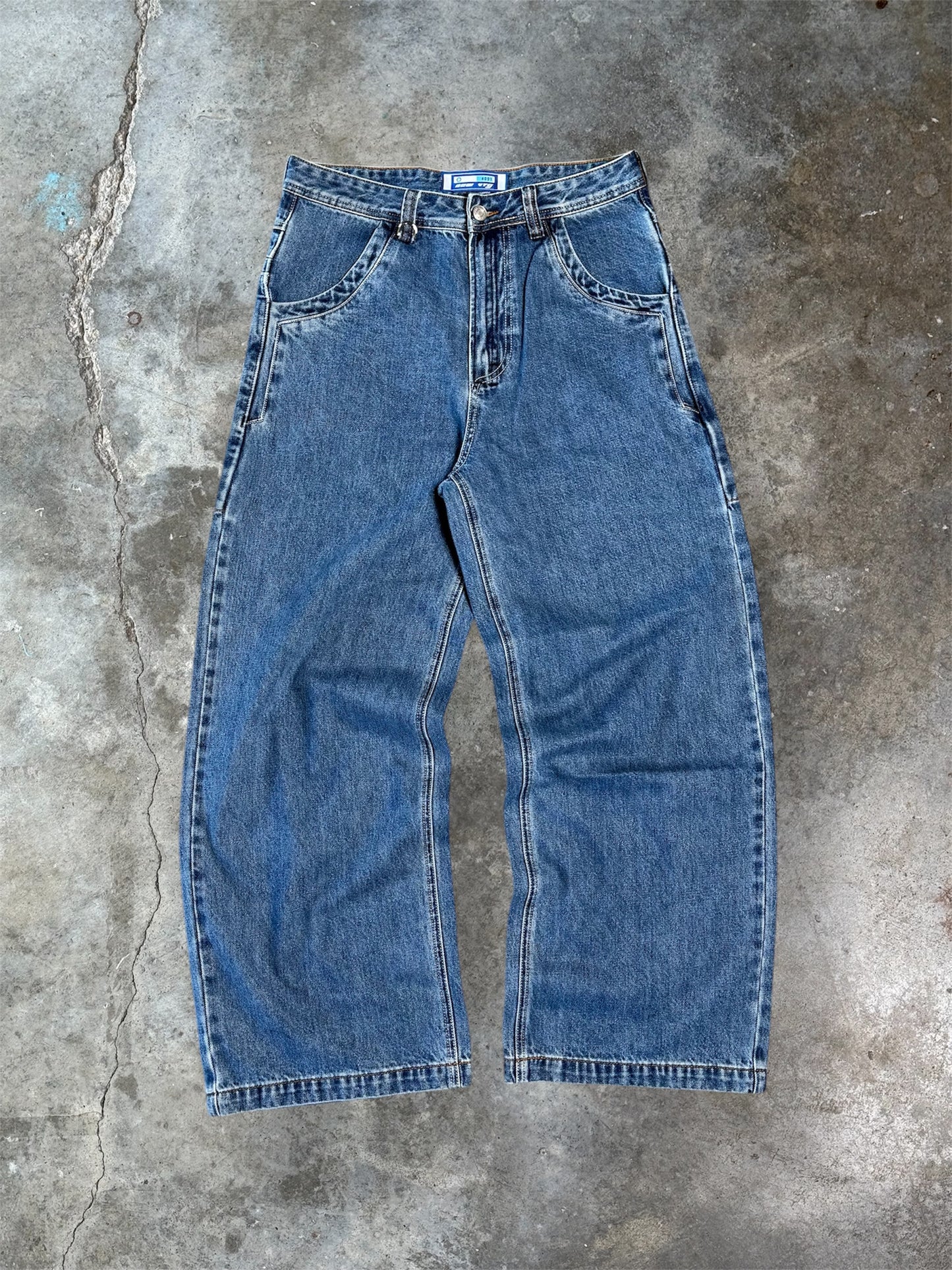 Flaming Skull Wide-Leg Denim Jeans