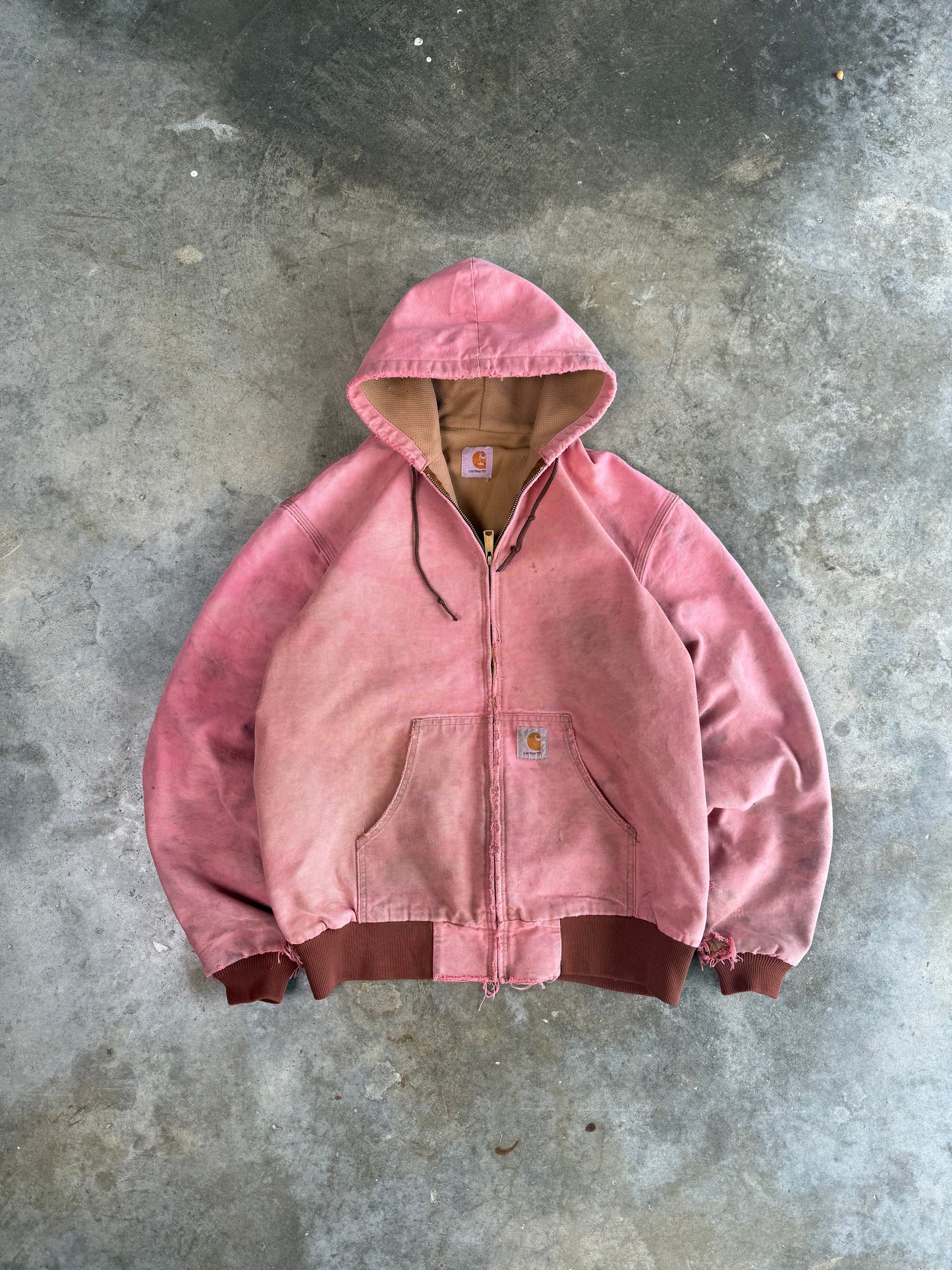 (XL) Vintage Thrashed Pink Carhartt Hooded Jacket