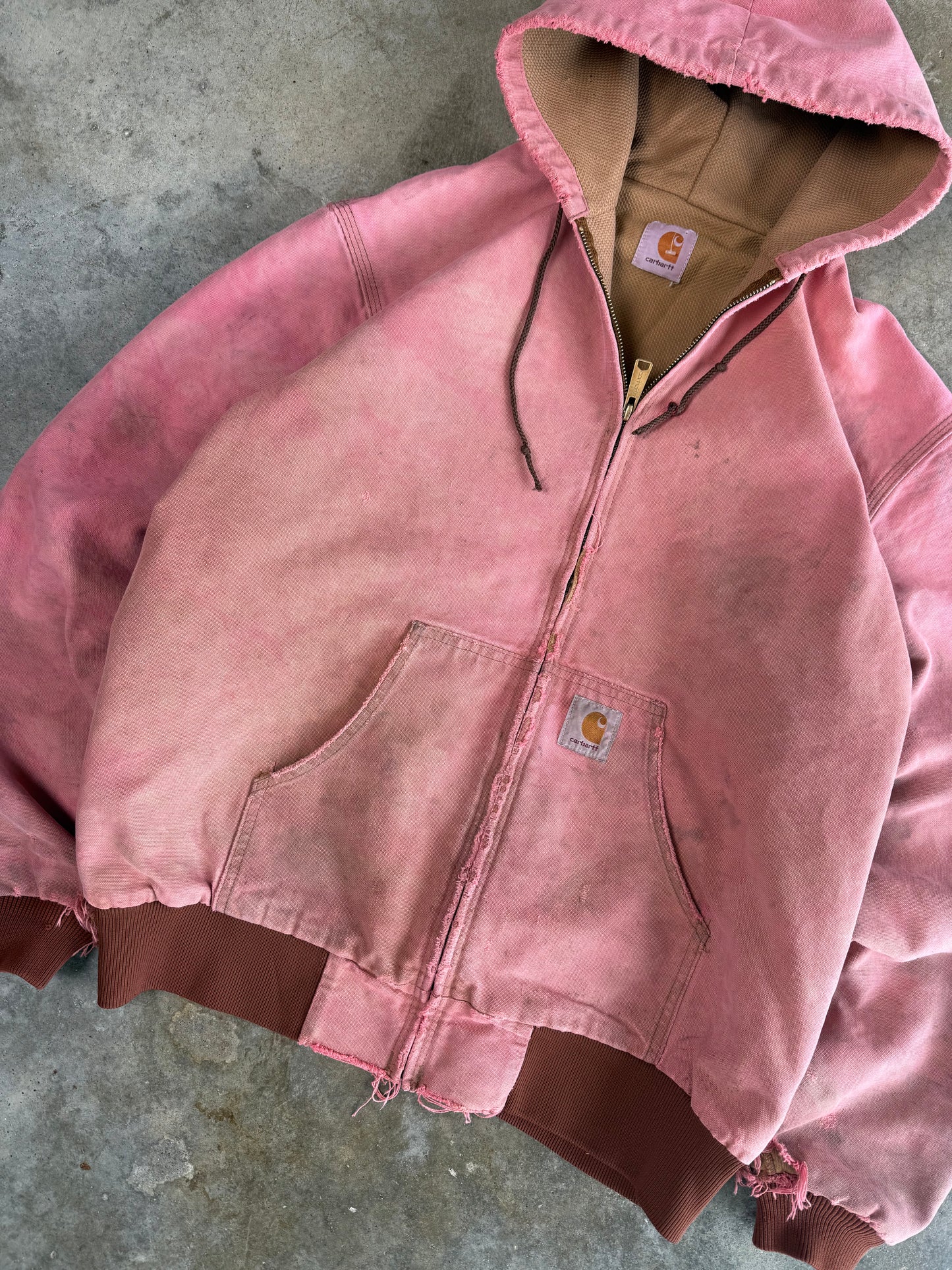 (XL) Vintage Thrashed Pink Carhartt Hooded Jacket