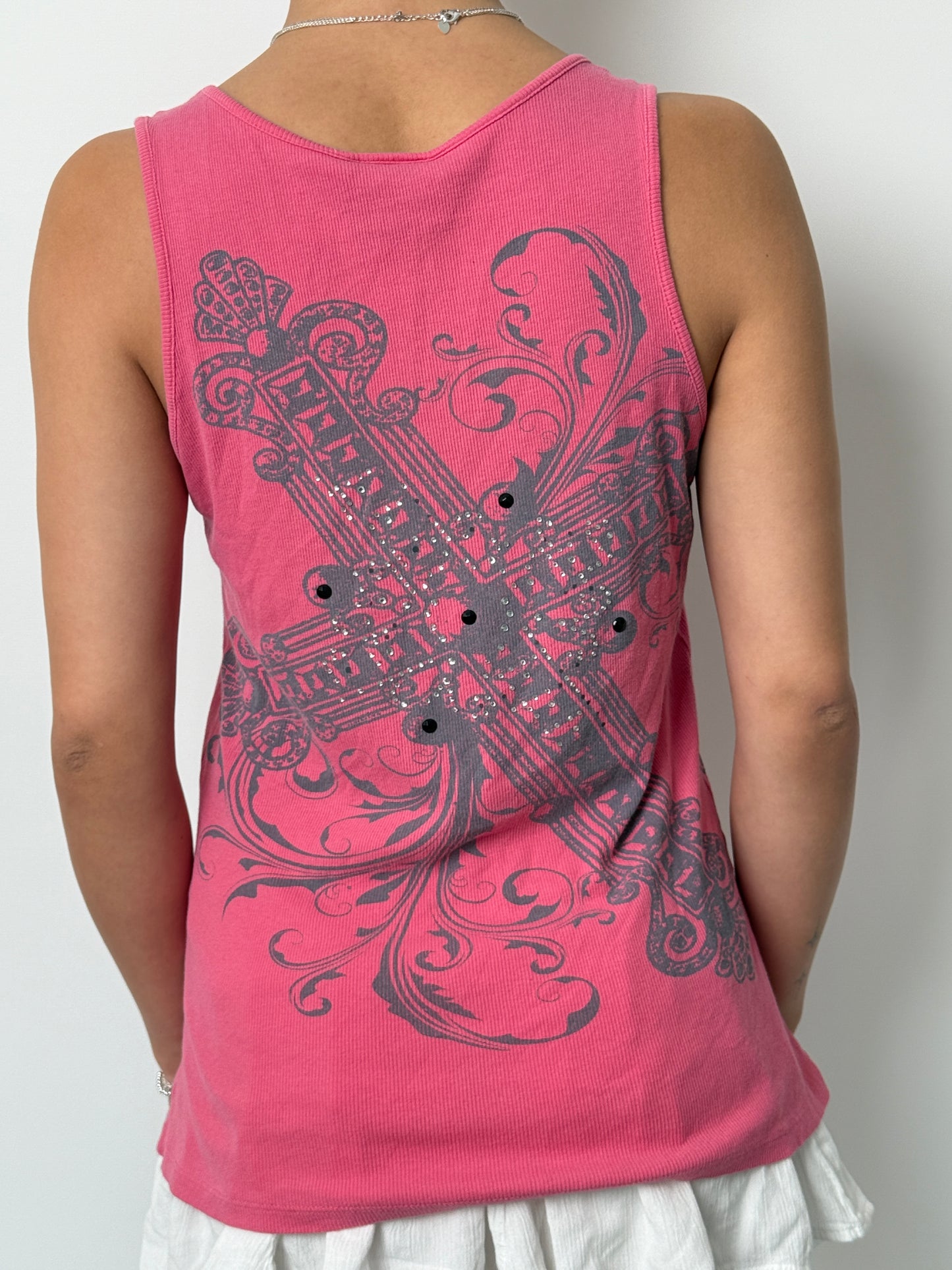 (XL) 00s Cross Rhinestone Tank-Top