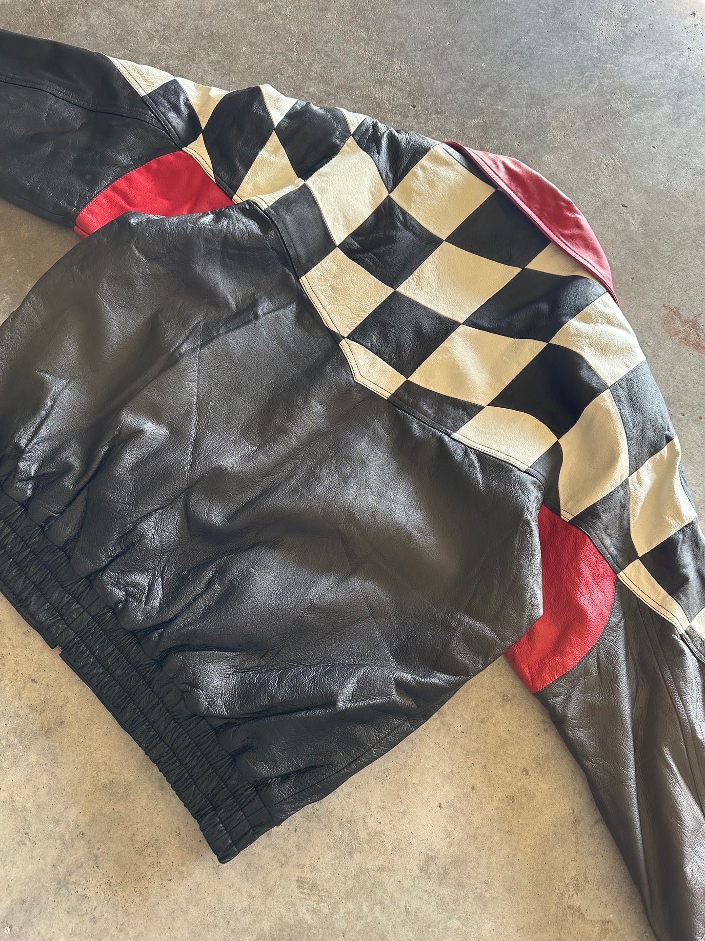 (L) Vintage Leather Racing Jacket