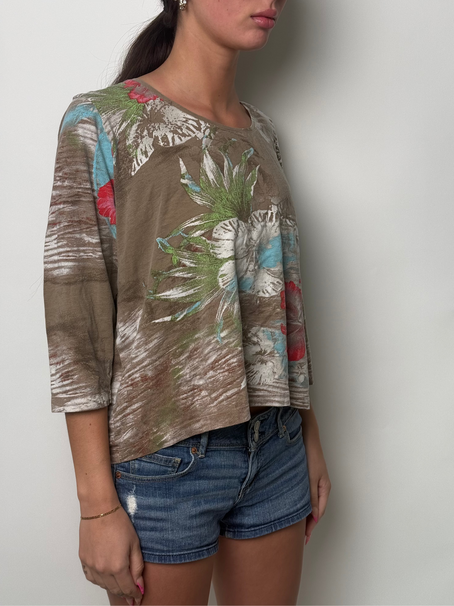 (M) 00s Floral Half-Sleeve Top
