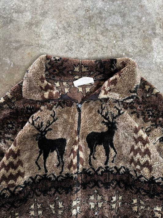 (L) Vintage Black Mountain Deer Fleece Zip-Up