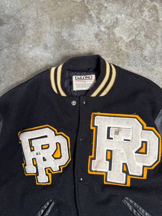 (XL) Vintage DeLong Patched Varsity Jacket