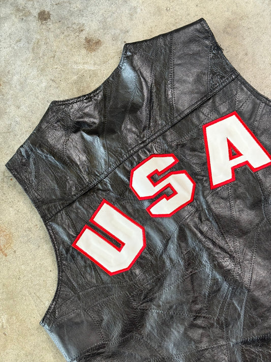 (XL) Vintage USA Leather Vest