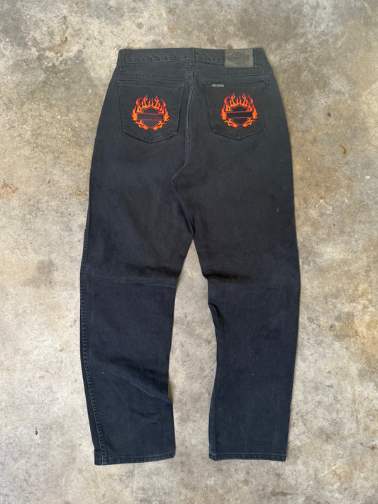 (34 x 34) 00s Harley Flame Embroidered Jeans