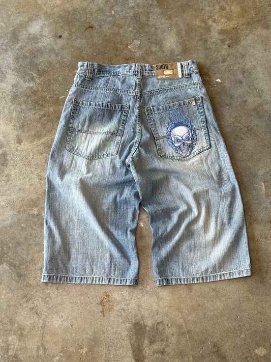 (32) Southpole Skull Embroidered Jorts