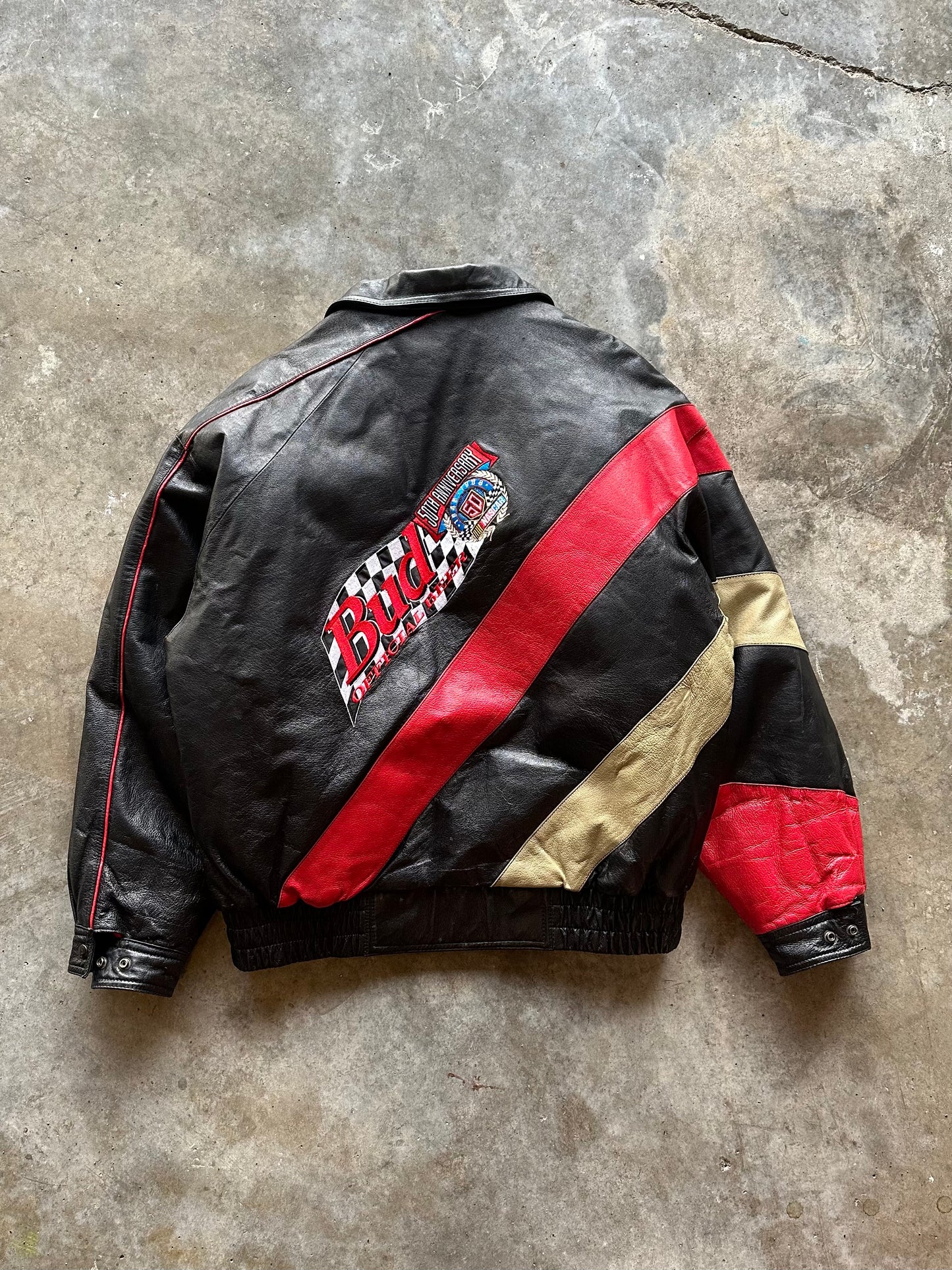 (L) Vintage Budweiser Leather Racing Jacket