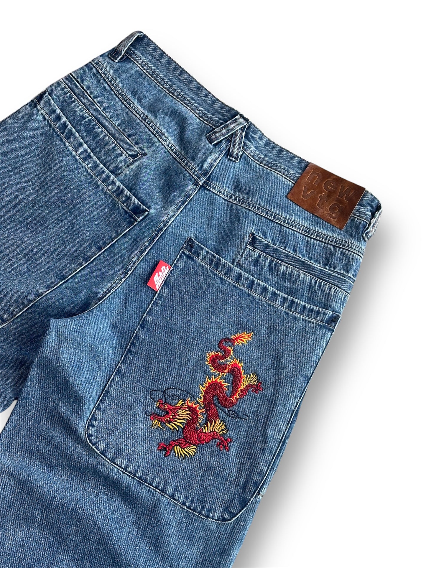 001 Dragon Embroidered Wide-Leg Denim Jeans