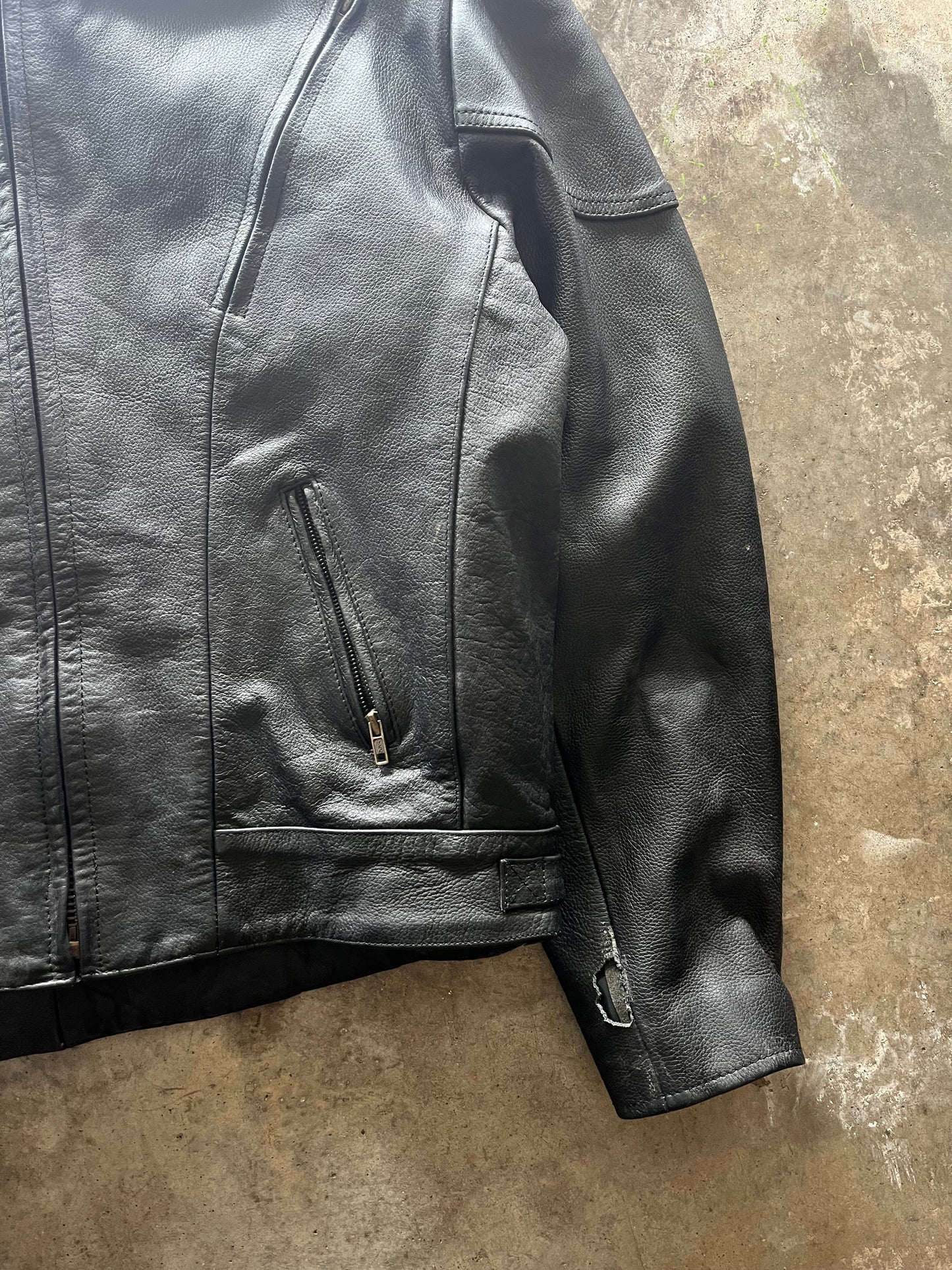 (L) Vintage Leather Biker Jacket