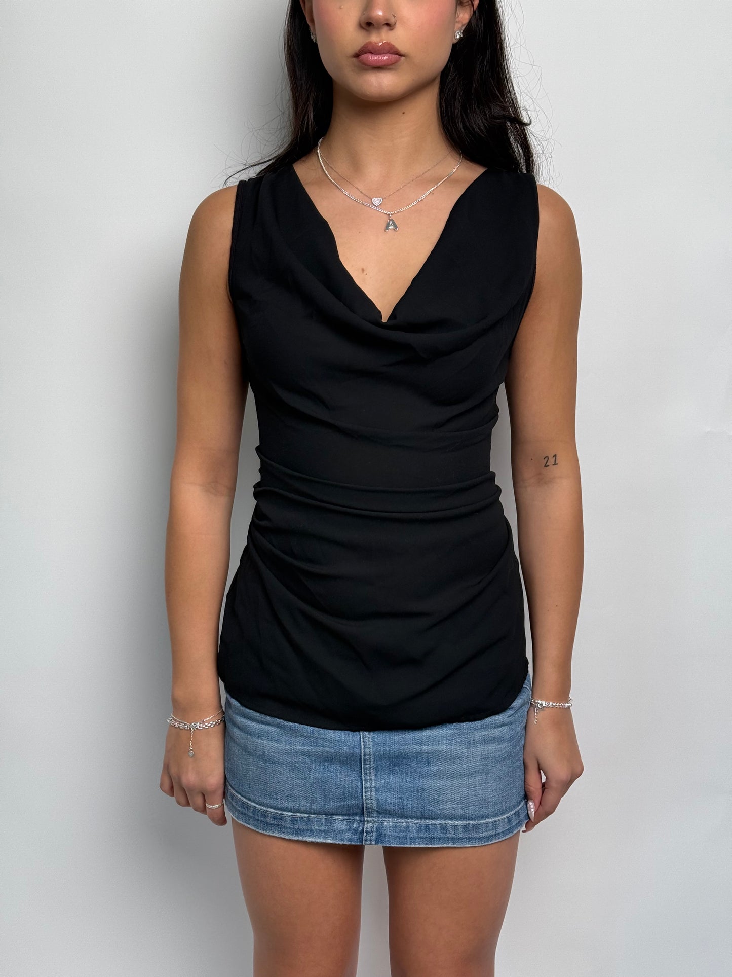 (L) 00s Mesh Cowl-Neck Top