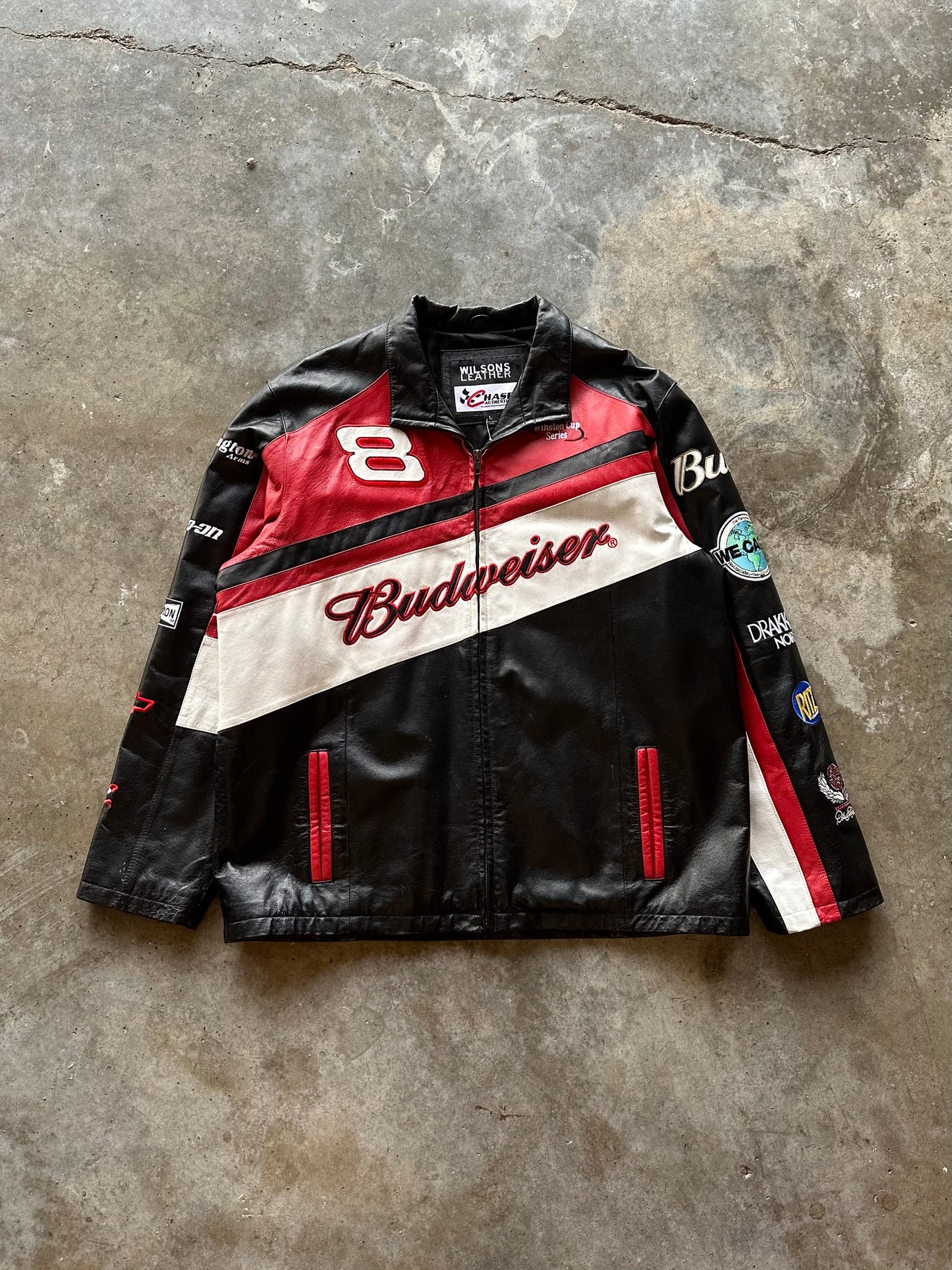 (L) Vintage Budweiser Racing Leather Jacket