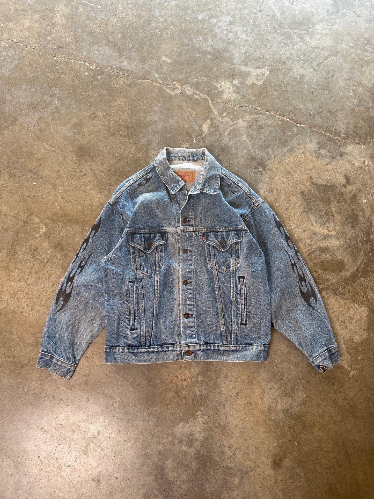 (M) 00s Levi Denim Jacket FLAME SLEEVES