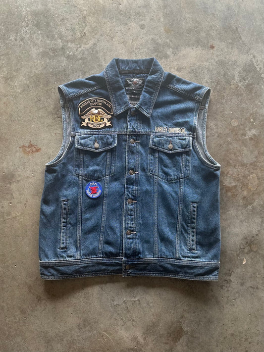 (XL) Vintage Harley Davidson Denim Vest