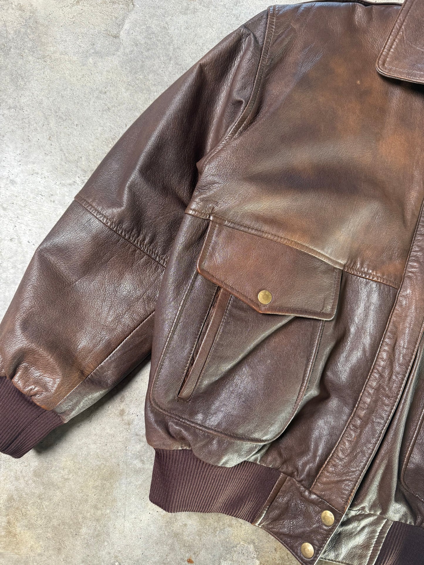 (M) Vintage Map-Lined Leather Jacket