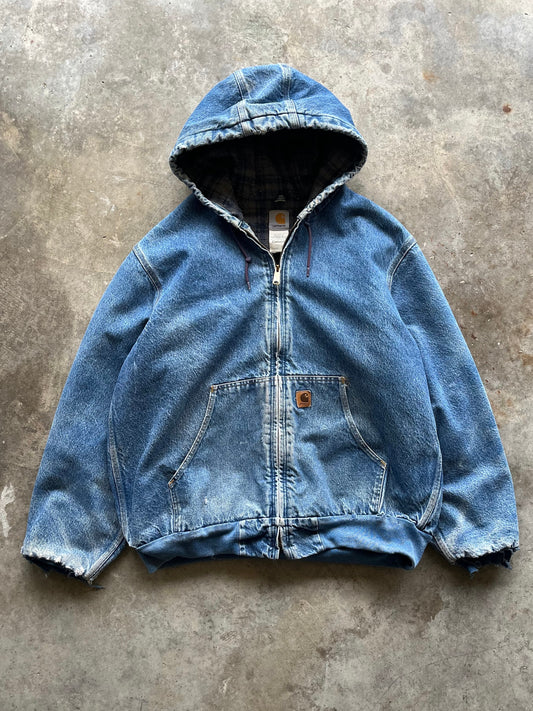 (XL) Vintage Carhartt Denim Hooded Jacket