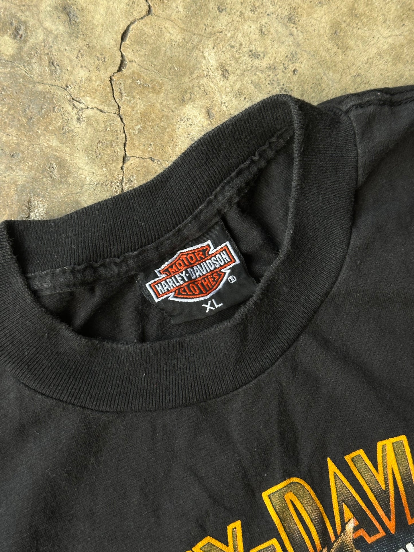 (XL) Vintage 1989 Harley Davidson 3D Emblem Genuine Hawg Black Tee