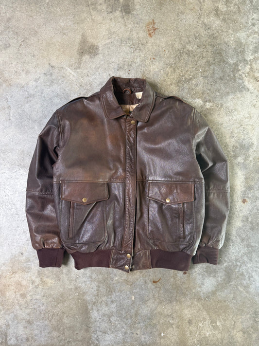 (M) Vintage Map-Lined Leather Jacket