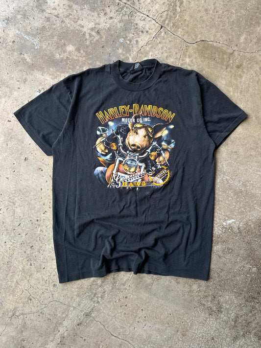 (XL) Vintage 1989 Harley Davidson 3D Emblem Genuine Hawg Black Tee