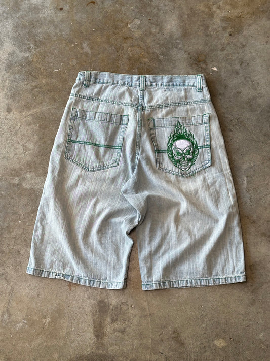 (34) Southpole Skull Embroidered Jorts