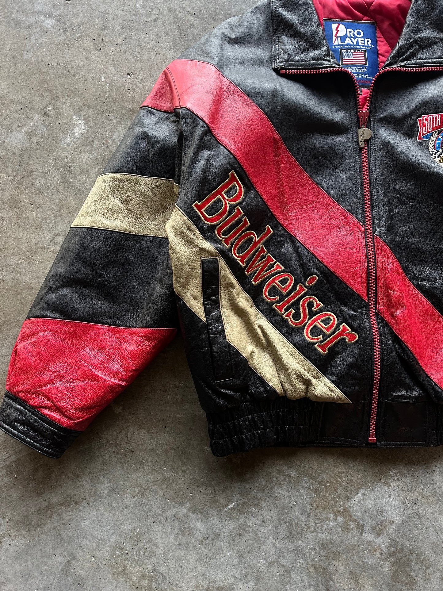 (L) Vintage Budweiser Leather Racing Jacket