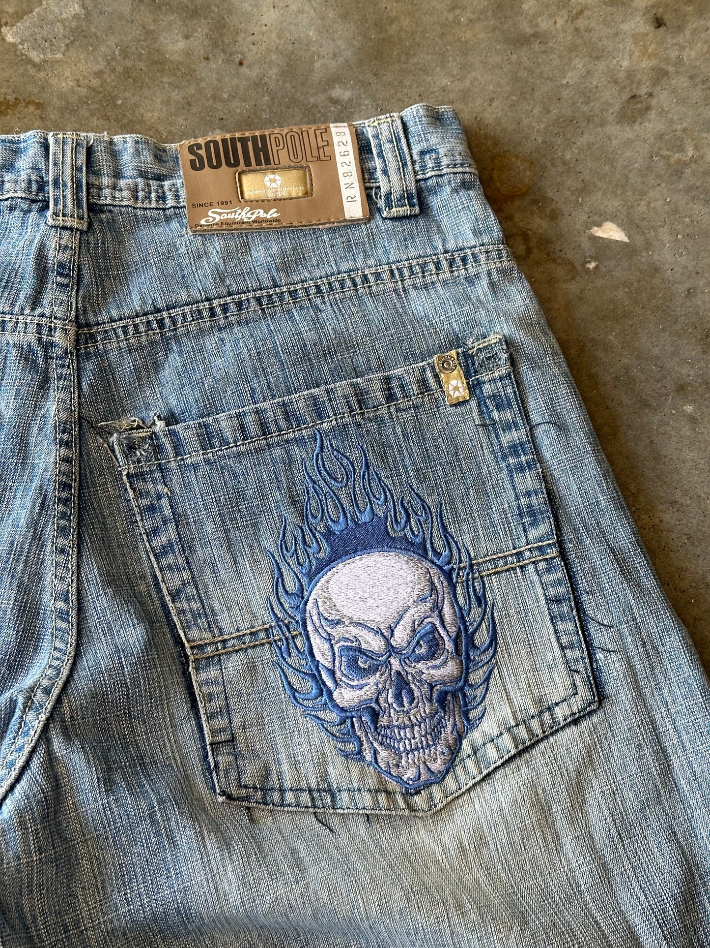 (32) Southpole Skull Embroidered Jorts