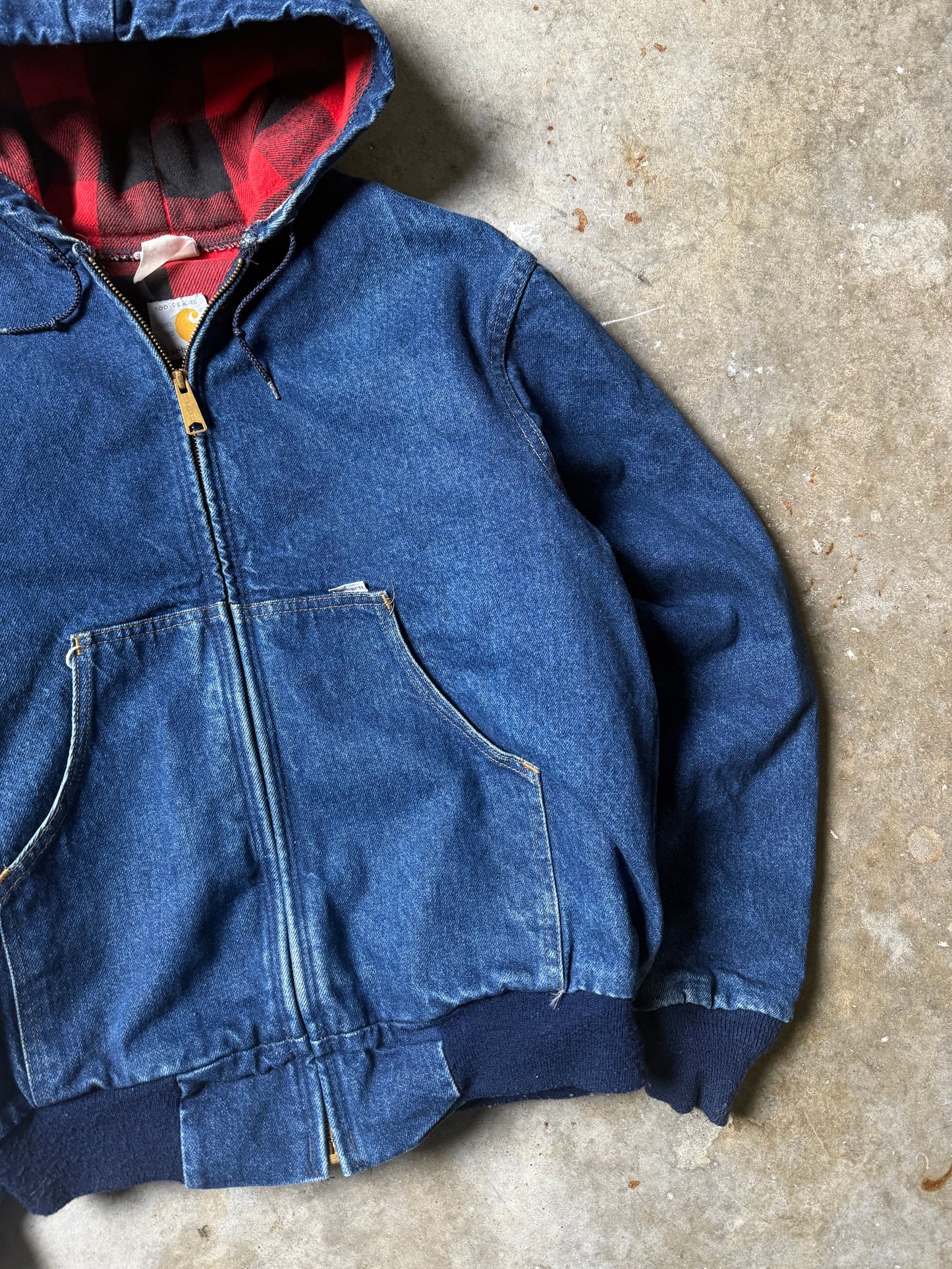 (M) Vintage Carhartt Denim Plaid-Lined Jacket