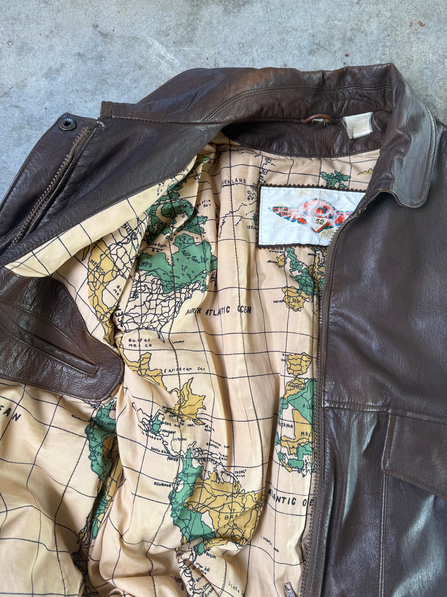 (M) Vintage Map-Lined Leather Jacket