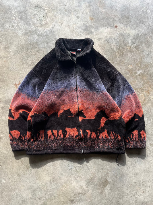 (L) Vintage Horse Fleece Zip-Up