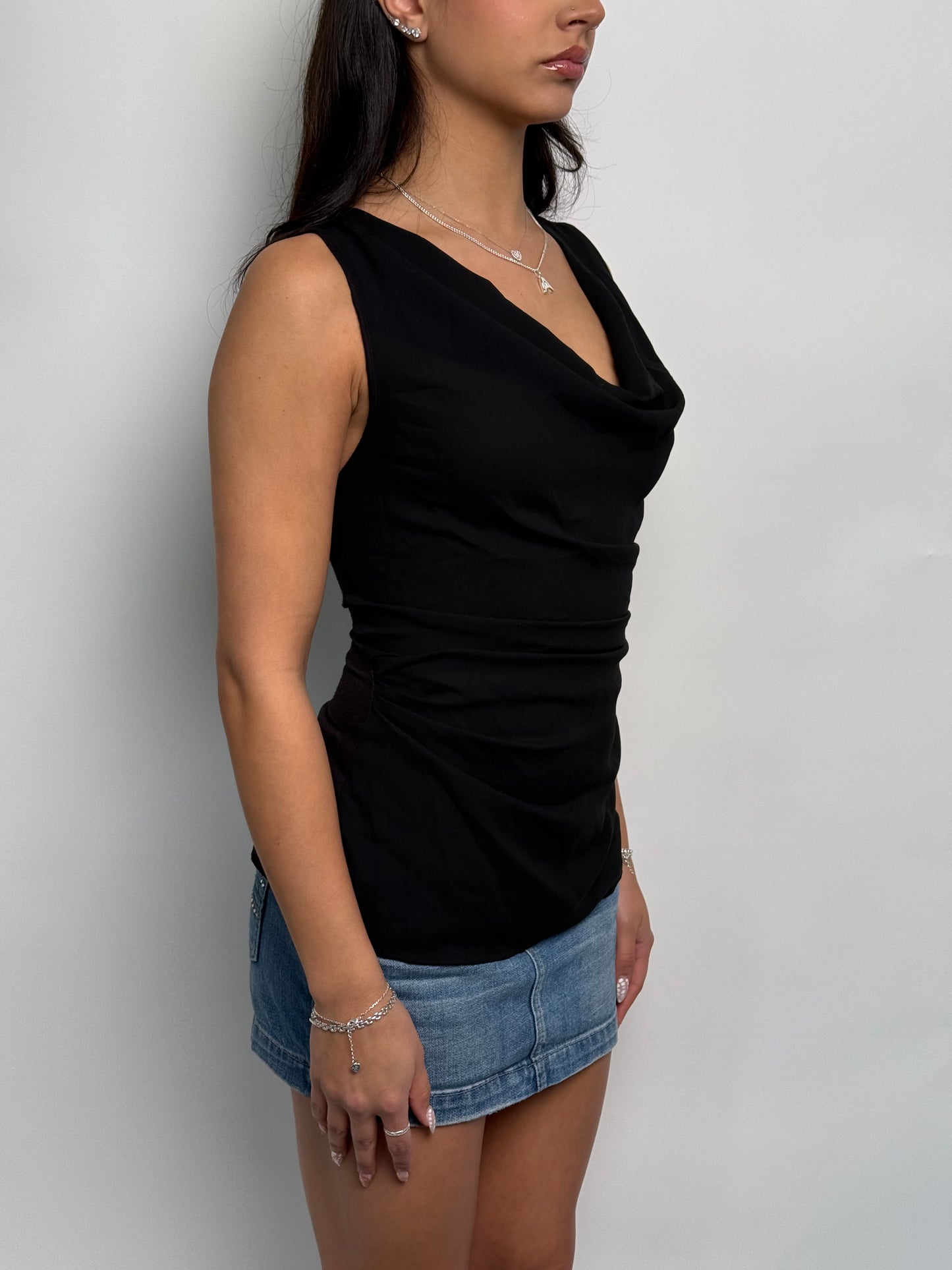 (L) 00s Mesh Cowl-Neck Top