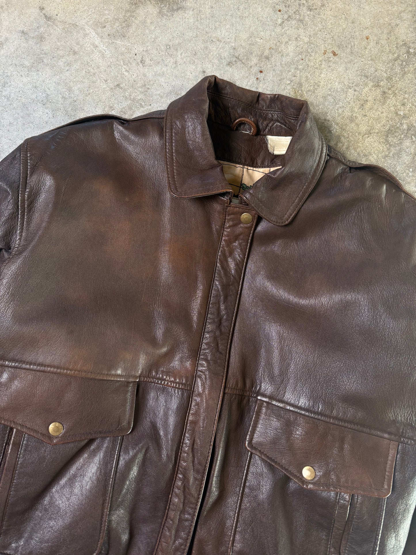 (M) Vintage Map-Lined Leather Jacket