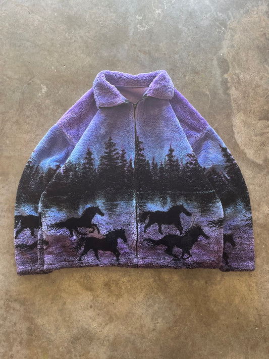 (XL) Vintage Horses Fleece Zip-Up