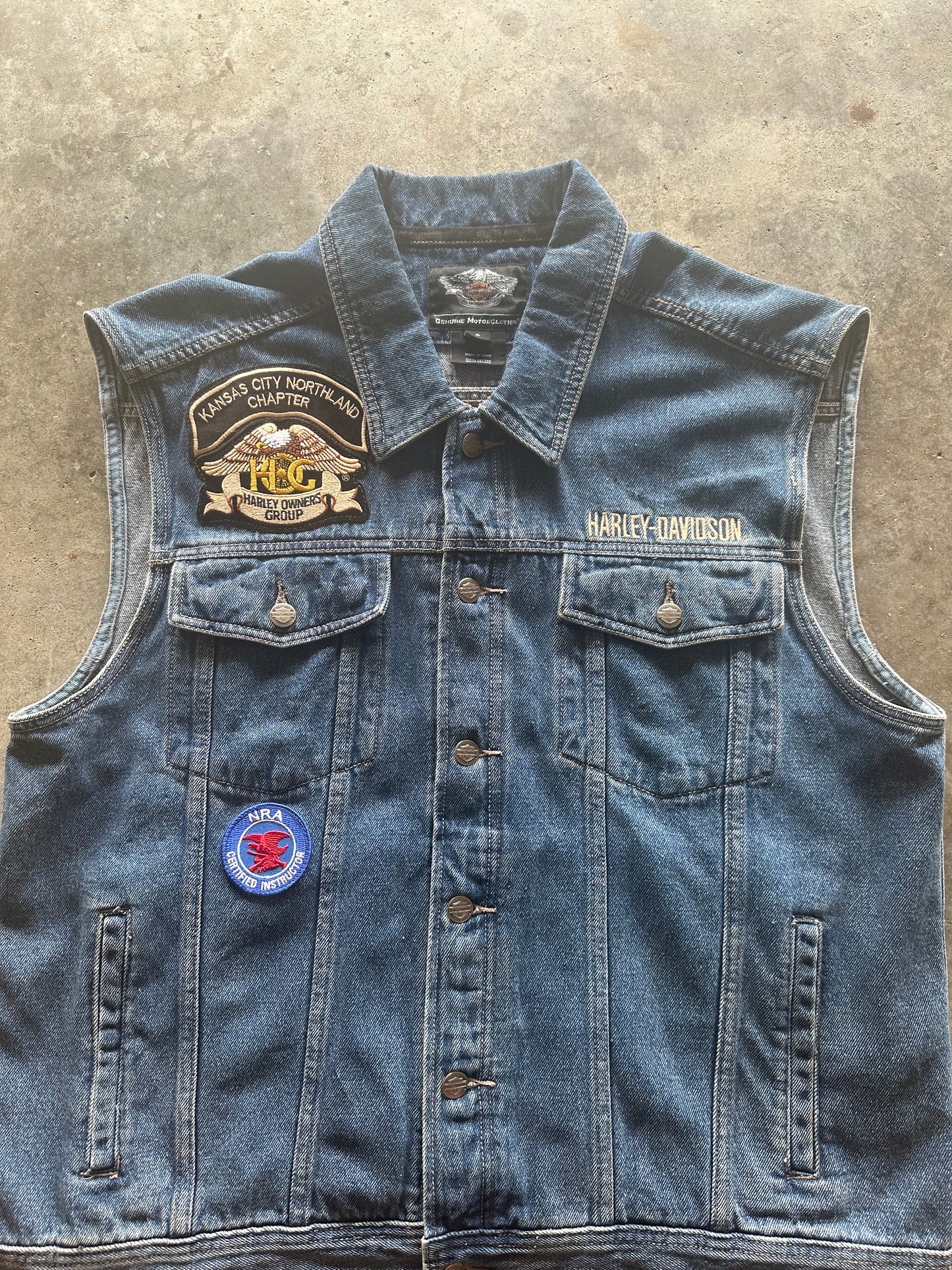 (XL) Vintage Harley Davidson Denim Vest