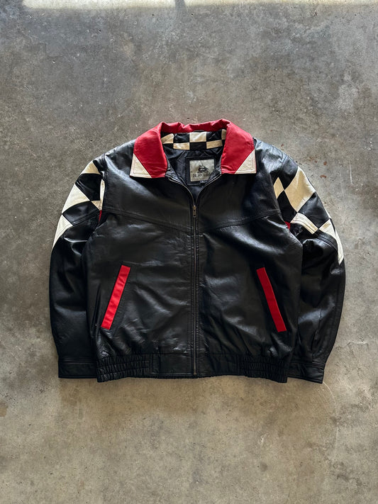 (L) Vintage Leather Racing Jacket