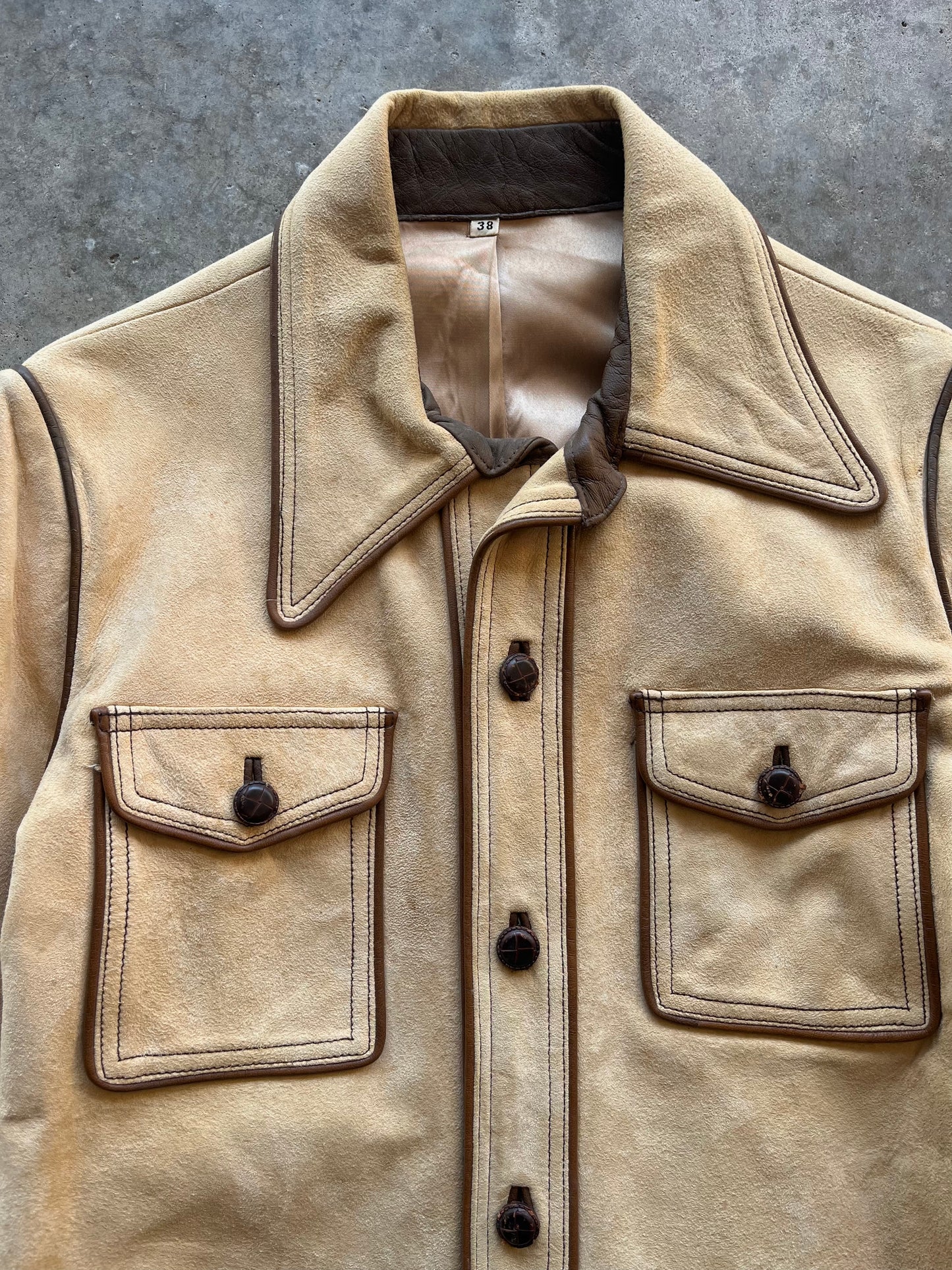 (M) Beige Leather Button Up