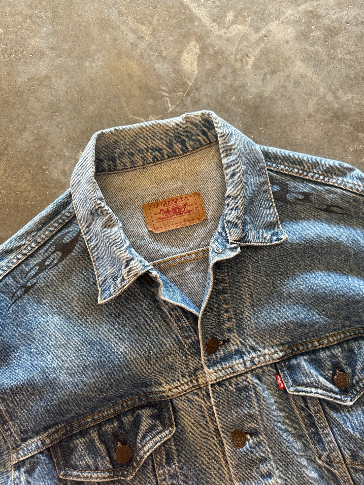 (M) 00s Levi Denim Jacket FLAME SLEEVES