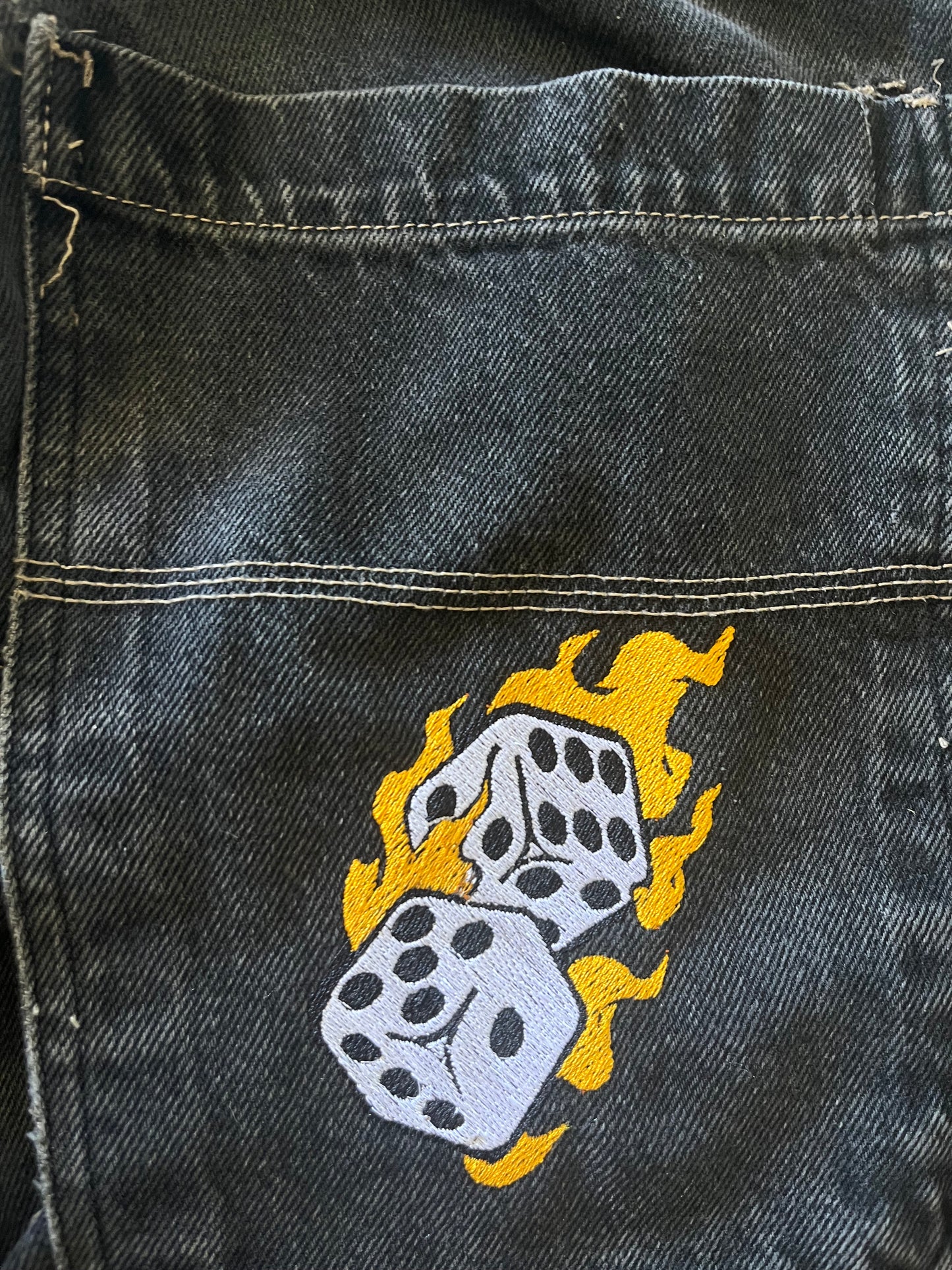 (38 x 30) Utility JNCO-Like Flaming-Dice Jeans