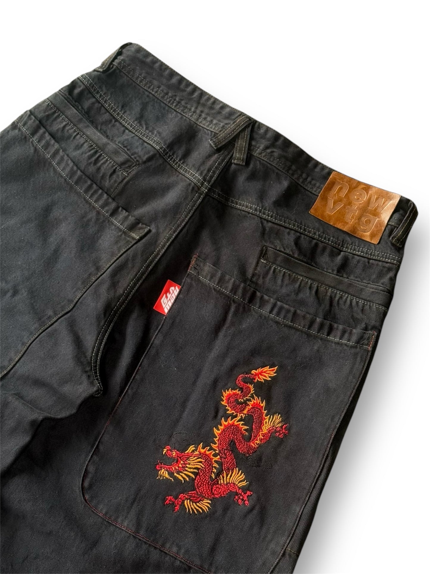 001 Dragon Embroidered Wide-Leg Darkwash Jeans