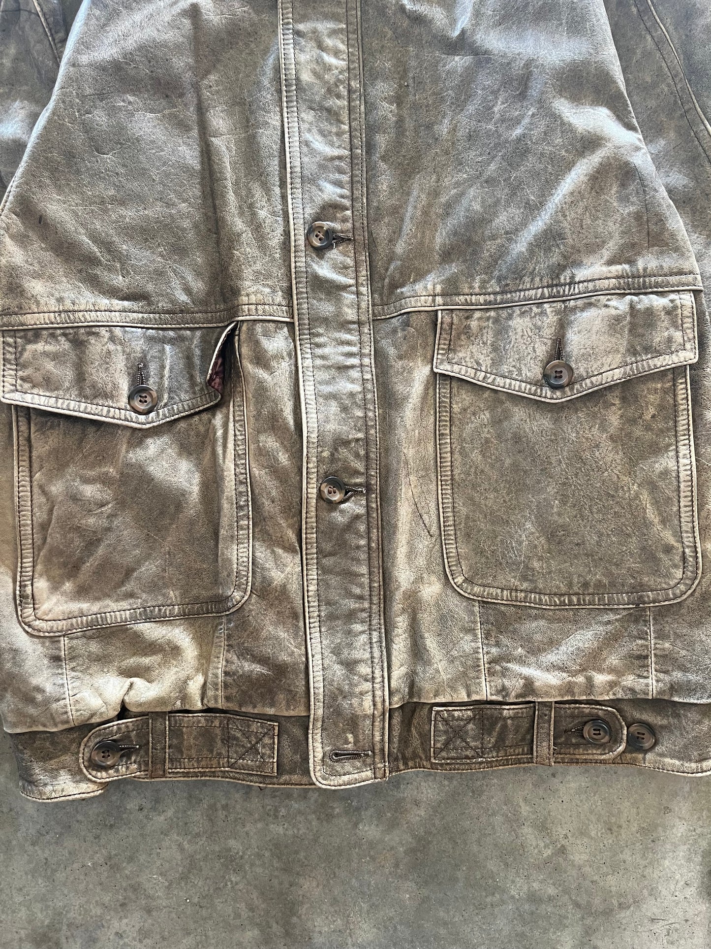 (XL) Vintage Leather Map-Lined Jacket