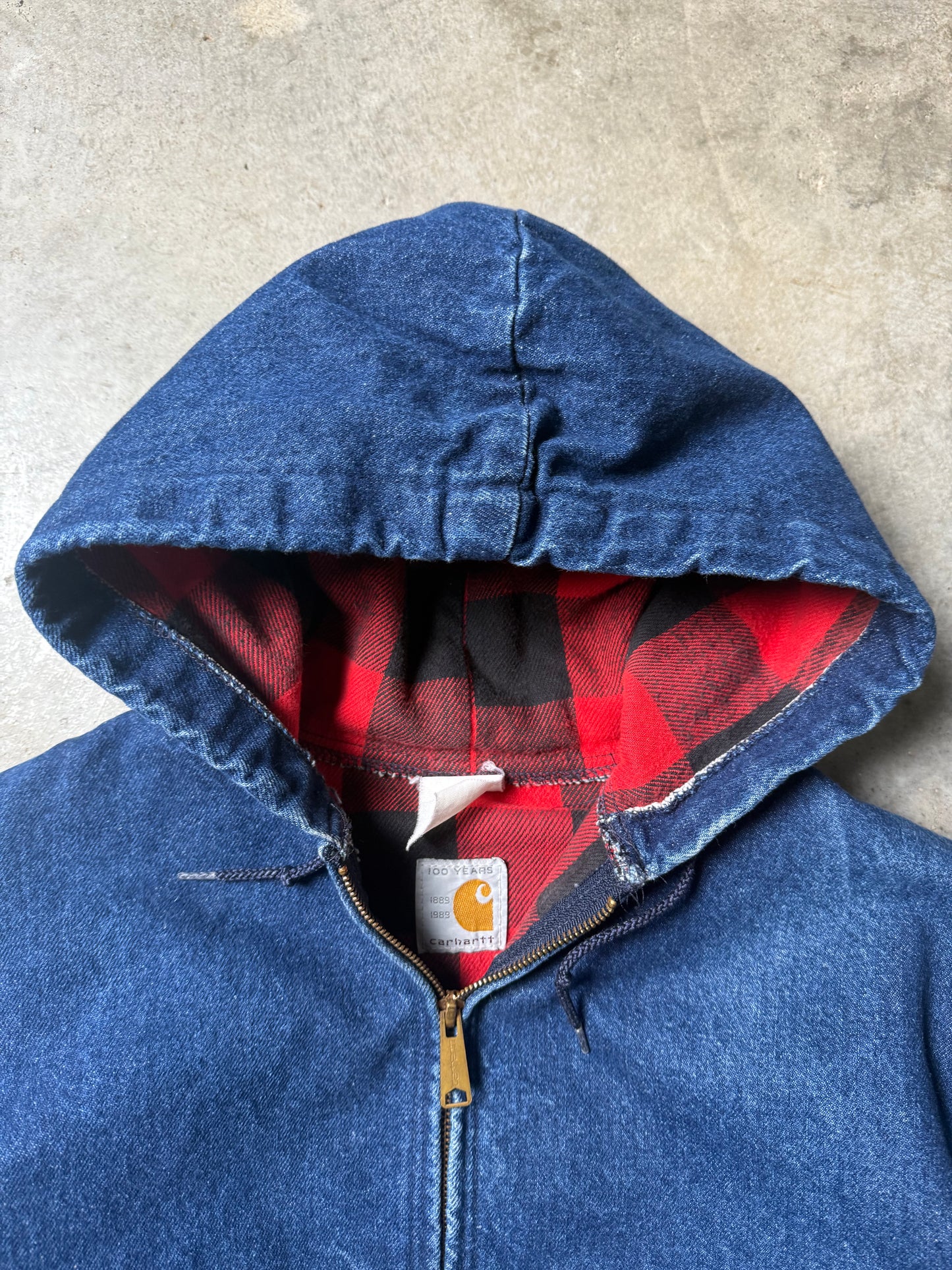 (M) Vintage Carhartt Denim Plaid-Lined Jacket