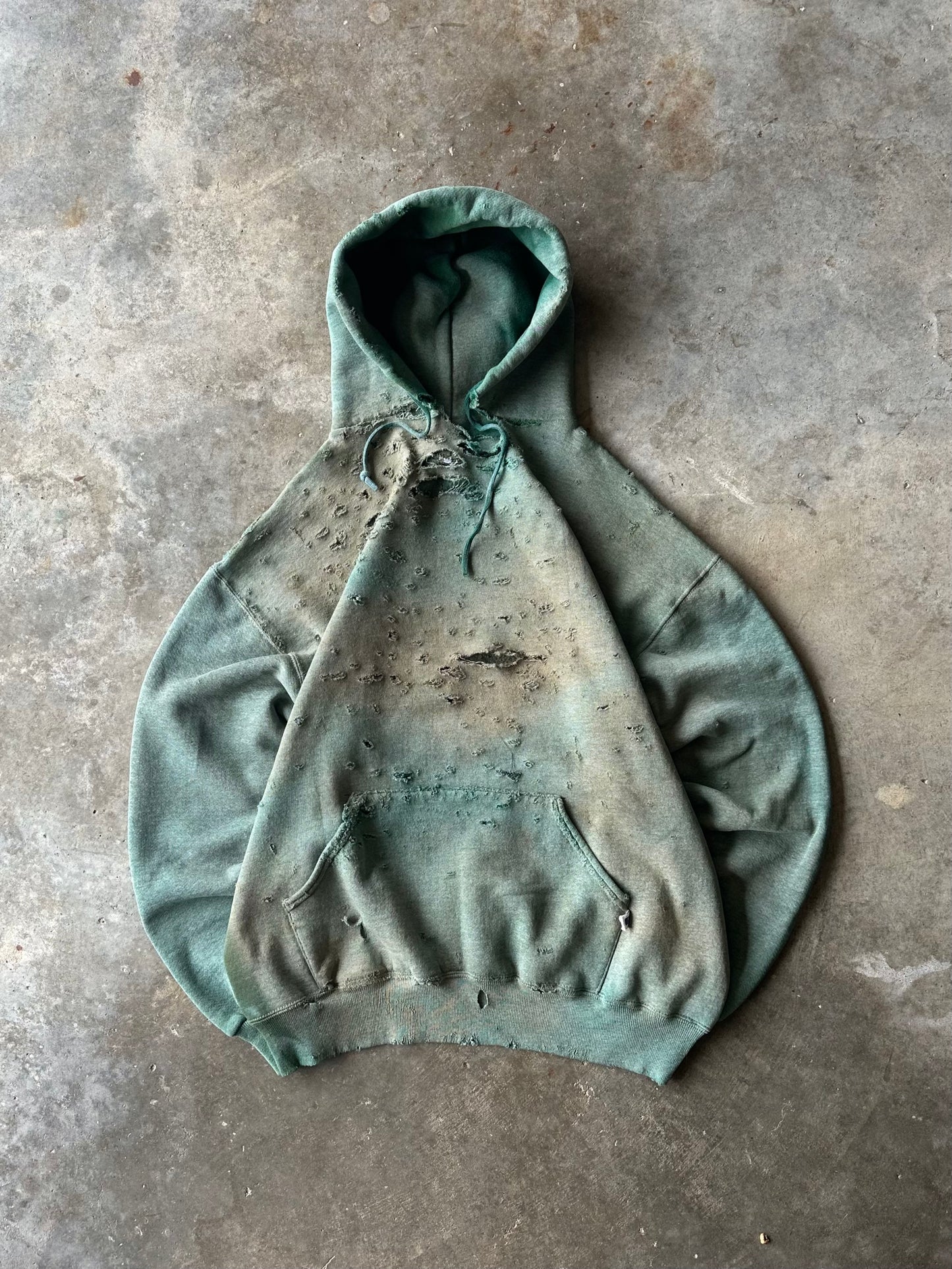 (XL) Vintage 90s Russell Pine Green Thrashed Hoodie