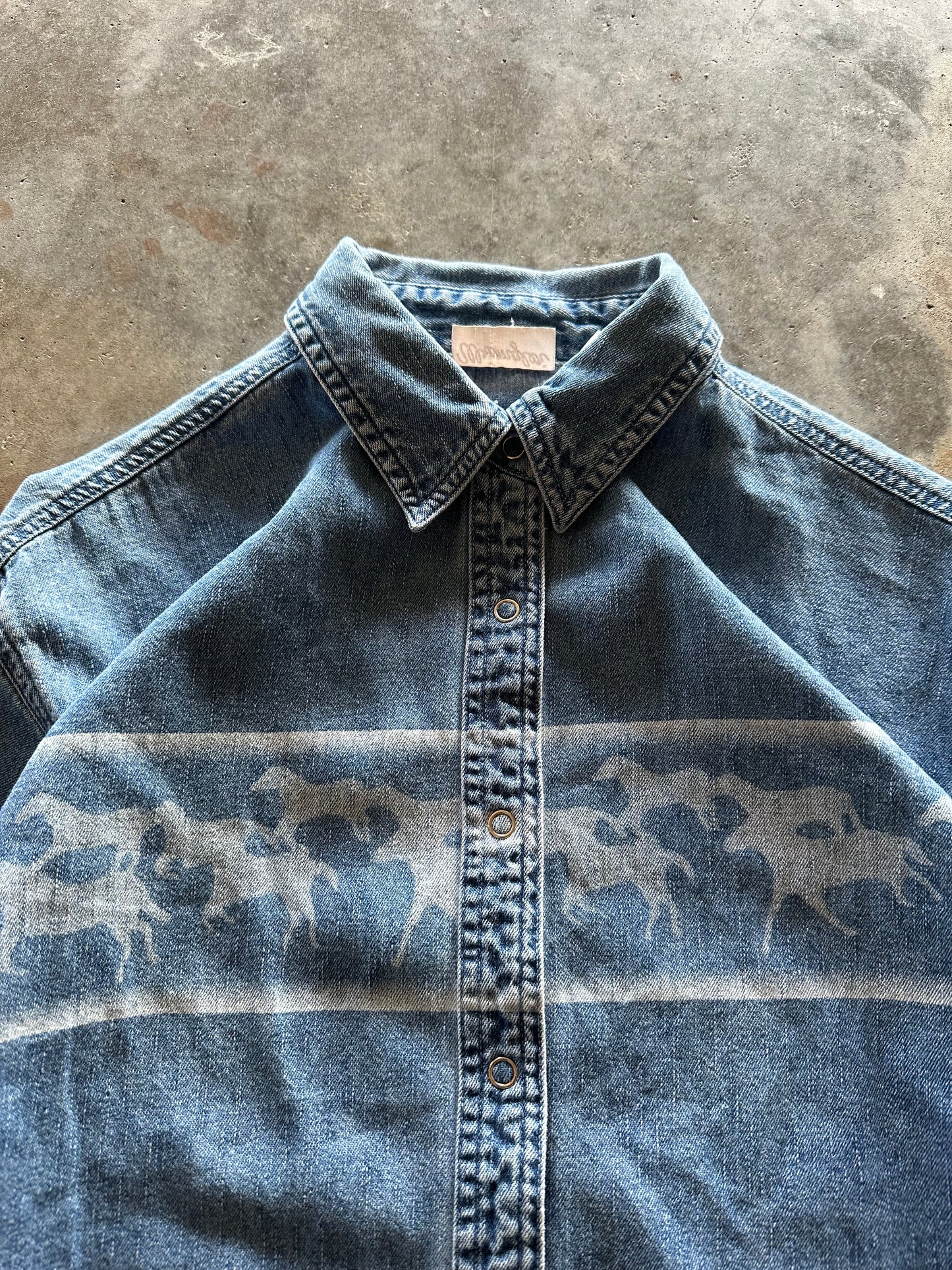 (L) Wrangler Denim Button-Up Horse Print